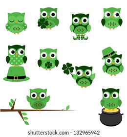 Vector Set of St. Patrick's Day Themed Owls