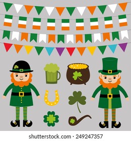Vector set for St. Patrick's Day - leprechauns, decoration and design elements