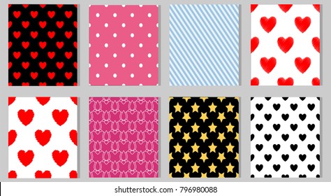Vector set of St. Valentine's seamless pattern backgrounds. Can be used for wallpaper, cover fills, web page background, surface textures.