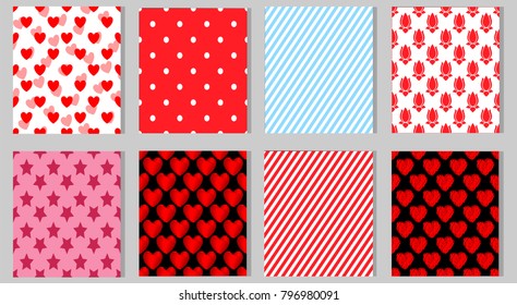 Vector set of St. Valentine's seamless pattern backgrounds. Can be used for wallpaper, cover fills, web page background, surface textures.