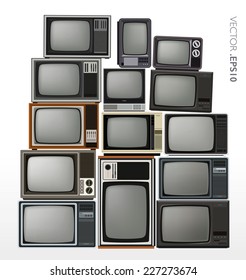 Conjunto de vectores de televisores retro y vintage apilados