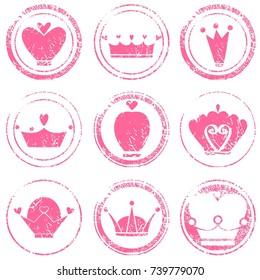 vector set of stamps with cartoon crowns.