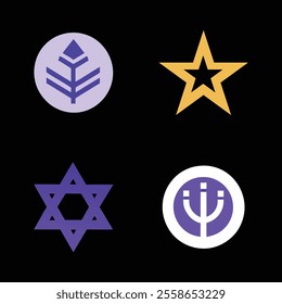 Vector set star, coins (gelt) with intricate Hanukkah