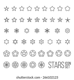 Vector set of star icons and pictograms. Five and six point star collection