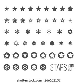 Vector set of star icons and pictograms. Five and six point star collection