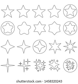 Vector set of star line icons. Linear art Stars and sparkles. Rating Sign.