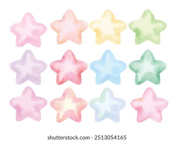 Vector Set of star. Watercolor hand drawn illustration isolated on a white background