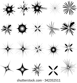 Vector set of starburst, sparkles, flash, spark and stars symbols