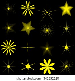 Vector set of starburst, sparkles, flash, spark and stars symbols