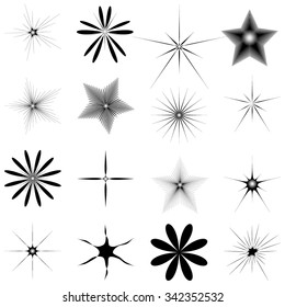 Vector set of starburst, sparkles, flash, spark and stars symbols