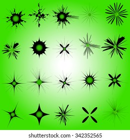 Vector set of starburst, sparkles, flash, spark and stars symbols