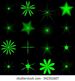 Vector set of starburst, sparkles, flash, spark and stars symbols