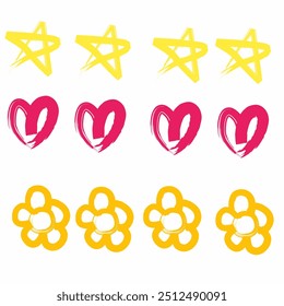 vector set star,love,flower brush hand drawn
