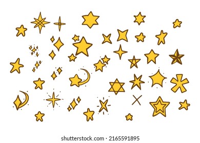 Vector set of stars in doodle style isolated on white background. Cartoon vector illustration of hand drawn stars.