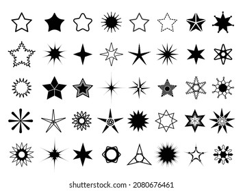 Vector set of stars icons. Illustrations for creating tattoos, logos, and prints.