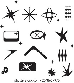 Vector Set Of Stars And Retro Futuristic Graphic Ornaments.