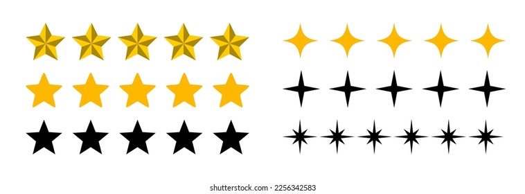 vector set of stars, varied sparkling yellow stars