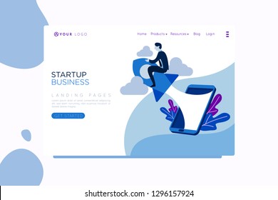 Vector set start up business. web site design template. Businessman presentation with online businessman work. Landing page concepts for website and mobile development. Modern flat illustration.