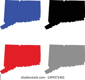 Vector Set of the State of Connecticut, USA in Black, Blue, Red, and Gray style options