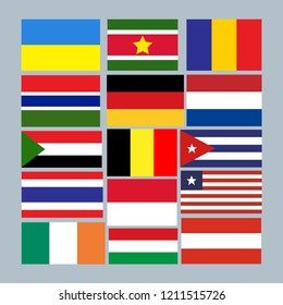 Vector set of state flags of different countries in flat style illustration on gray background