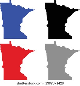 Vector Set of the State of Minnesota, USA in Black, Blue, Red, and Gray style options