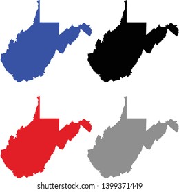 Vector Set of the State of West Virginia, USA in Black, Blue, Red, and Gray style options