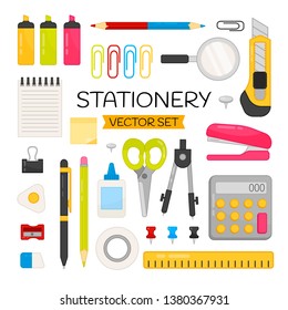 Vector set Stationery.. Cartoon elements of office stationery tools . Bright set for website templates, banners, posters.