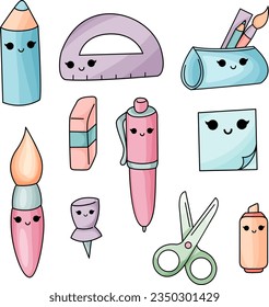 vector set stationery school student marker pen pencil creativity