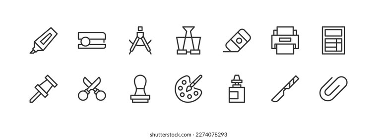 Vector set of stationery thin line icons. Design of stroke pictograms. Signs of calendar isolated on a white background