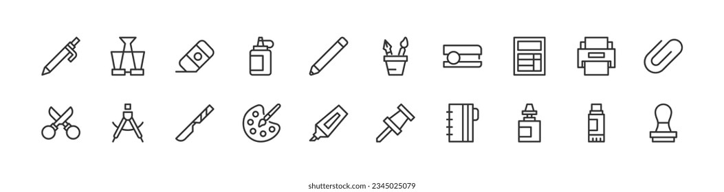 Vector set of stationery thin line icons. Design of stroke pictograms. Signs of calendar isolated on a white background