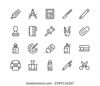 Vector set of stationery thin line icons. Design of stroke pictograms. Signs of calendar isolated on a white background