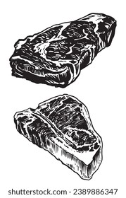 Vector set of steaks isolated on white , grilled meat illustration, food element	