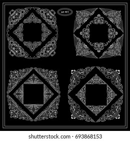 Vector set of steampunk elements for design. Set of square frames, rectangle, section, module, template for logo, monogram, boxes, vignette. Chalkboard style, black and white colors. Set 3 from 6