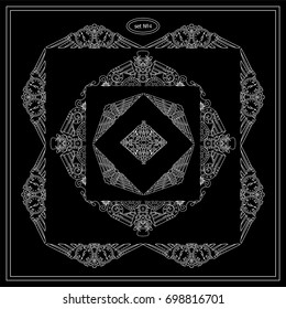 Vector set of steampunk elements for design. Set of square frames, rectangle, section, module, template for logo, monogram, boxes, vignette. Chalkboard style, black and white colors. Set 1 from 6