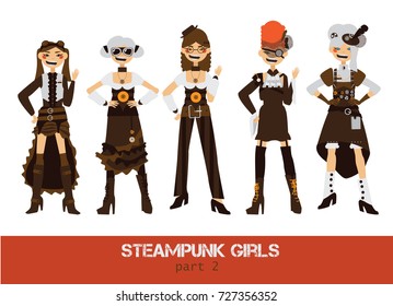 Vector set with steampunk man cartoon flat characters