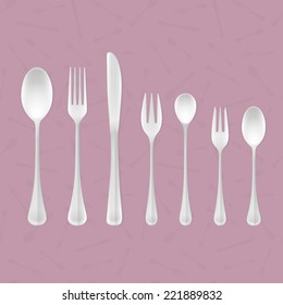 Vector set of steel kitchen table cutlery of different sizes and shapes