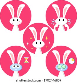 Vector set with step by step illustrations of applying a face mask to a bunny.