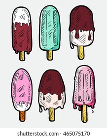 Vector set of  stick ice cream . Hand drawing vector illustration.