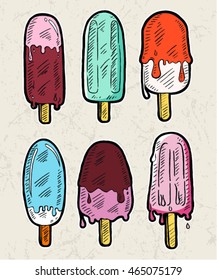 Vector set of  stick ice cream . Hand drawing vector illustration.