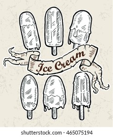 Vector set of  stick ice cream . Hand drawing vector illustration.