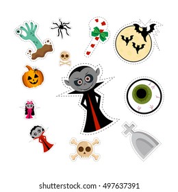 Vector set of stickers badges halloween in different colors 80s-90s comic style