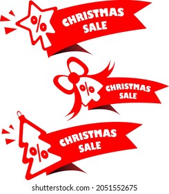 vector set of stickers Christmas sale bell Christmas tree star