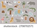 Vector set of stickers with cute African animals. Well suited for use in children