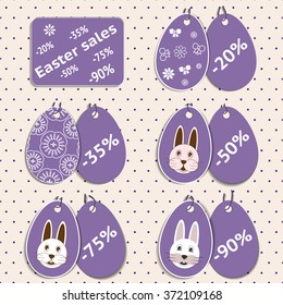 Vector set of stickers for easter sales with the size of discounts: for each of the discounts you can set your own picture on the label