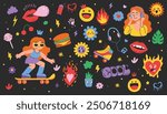 Vector set of stickers and icons on the theme of children