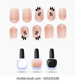 Vector set of stickers and nail polish symbol or icon