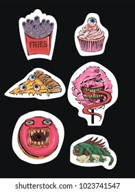Vector set of stickers with scary fonts 