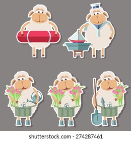 Vector set of stickers with sheep.