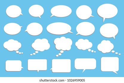 Vector set of stickers of speech bubbles. Blank empty white speech bubbles