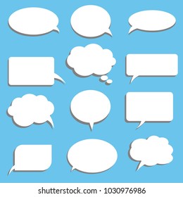 Vector set of stickers of speech bubbles. Blank empty white speech bubbles